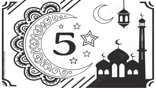 Ramadan poster concept with mosque, crescent, and stars in a decorative illustration