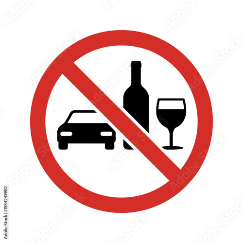 No drinking and driving sign with car bottle and glass