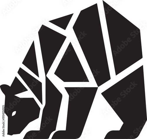 Geometric bear silhouette composed of angular black and white shapes on plain background Vector