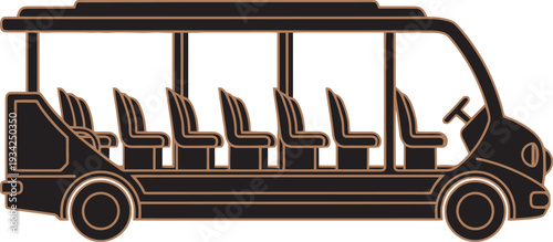 Modern open-air sightseeing shuttle bus silhouette for tourist transport and park travel services icon.