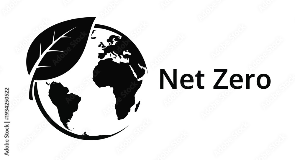 Obraz premium A stylized image depicting earth with a leaf alongside the text Net Zero