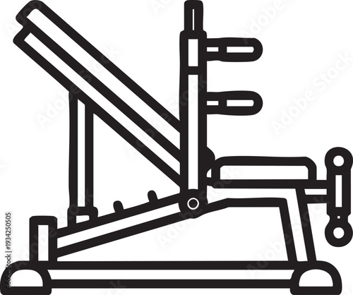 Line art depiction of a weight training bench press machine