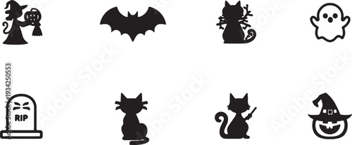 Set of 8 Halloween icons vector