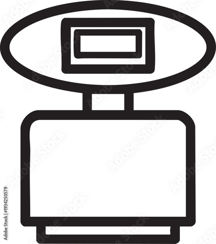 Simple black and white line drawing of a vintage hair dryer