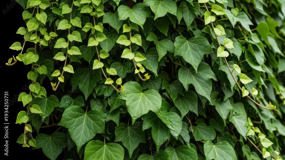 Fototapeta premium Lush green ivy leaves on a dark background