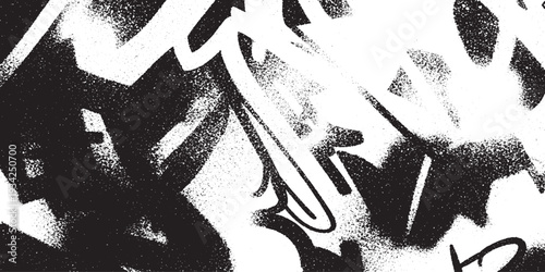 Urban Graffiti Style Abstract Black and White Background with Bold Stylized Shapes and Spray Paint Texture; Monochrome Street Art Inspired Graphic Design Element