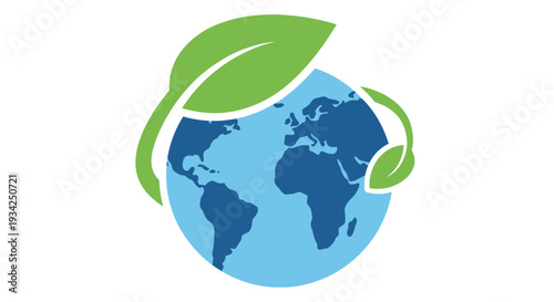 A green logo depicting leaves encircling a globe symbolizing environmental care