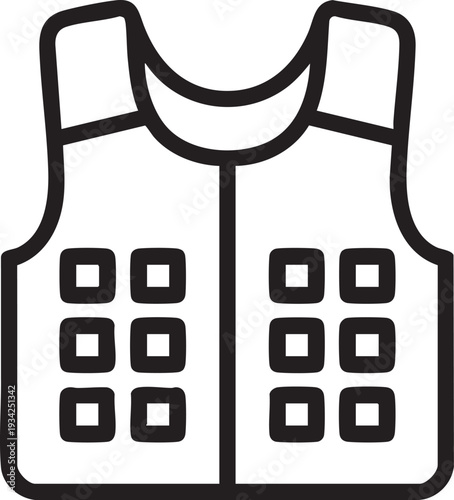 Simple black and white line drawing of a protective vest