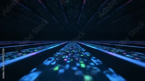 Futuristic Neon Light Tunnel Animation Loop.