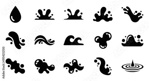 Water splash vector icons set. Liquid drops shapes