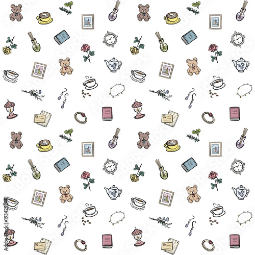 かわいい手描きのカフェの背景素材