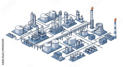 Isometric Industrial Refinery Complex Illustration.