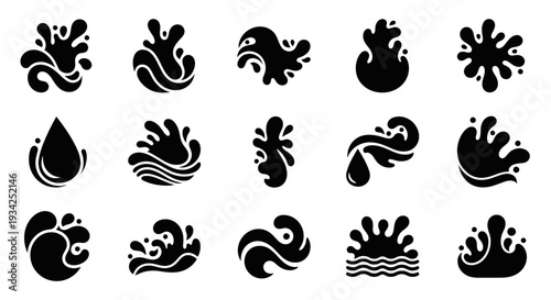 Water splash vector icons set. Liquid drops.