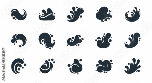 Water splash vector icons set. Liquid motion symbol collection.