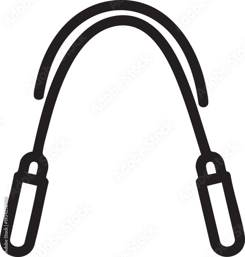 Simple black and white illustration of a jumping rope on white