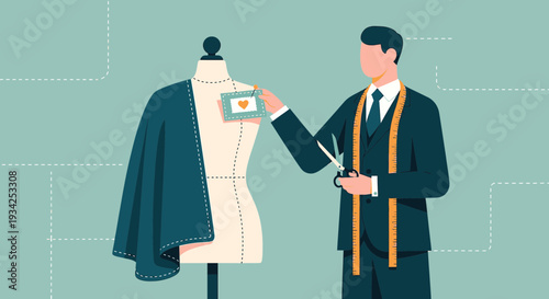 Tailor Creating Custom Suit on Mannequin, Fashion Design Studio