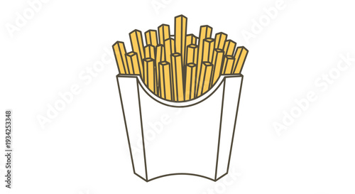 Illustration of french fries in a white paper container simple line art style