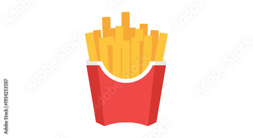 A colorful illustration of a portion of french fries in a red container