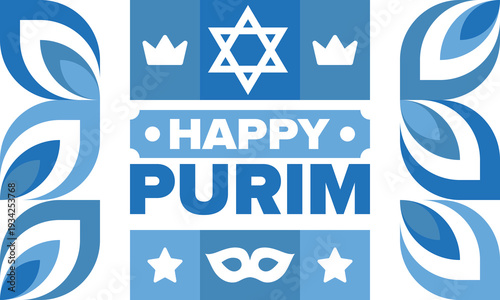 Purim. Happy Purim. Traditional Jewish religious holiday. Star of David, Carnival mask. Israel history. Сelebrated by a masquerade and festival. Poster art. Vector illustration