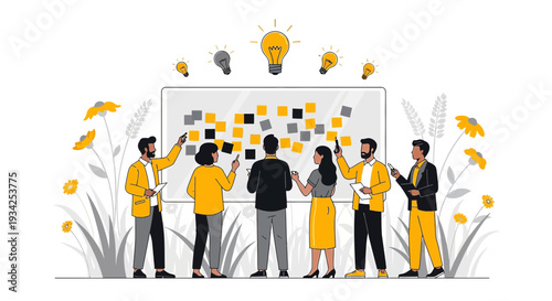 Team Brainstorming Session: Idea Generation and Collaboration on Whiteboard