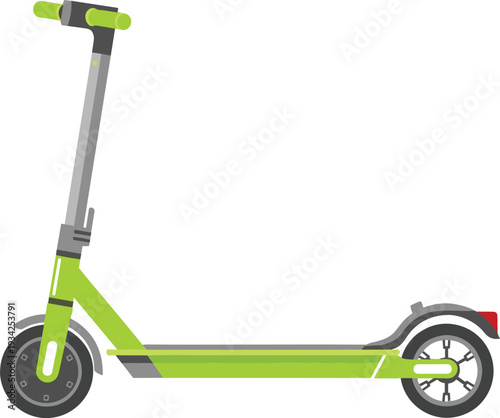 Electric Scooter Side View Illustration with Green Kick Scooter for Urban Transportation Flat Vector Design