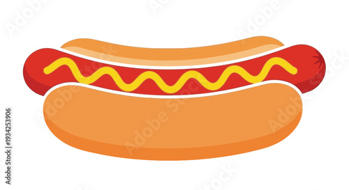 A colorful cartoon illustration of a hot dog in a bun isolated on white