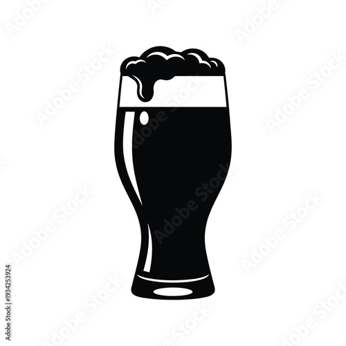 Black Beer Glass Vector Icon Isolated on White Background for Bar and Pub Design