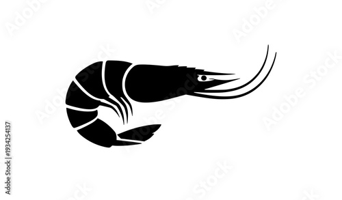 Prawn Silhouette Side View Vector Icon Black and White Seafood Graphic Isolated on White