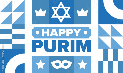 Purim. Happy Purim. Traditional Jewish religious holiday. Star of David, Carnival mask. Israel history. Сelebrated by a masquerade and festival. Poster art. Vector illustration