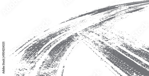Grey tire tracks on white background abstract texture