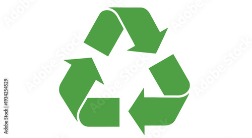 Green recycling symbol consisting of three chasing arrows on a white background