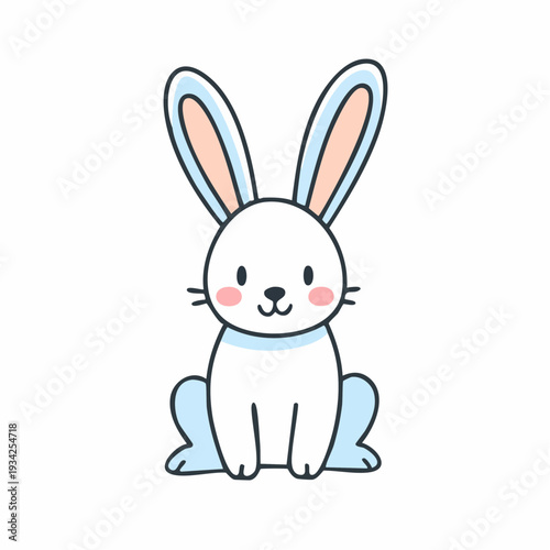 Adorable cartoon rabbit sitting upright with big ears and rosy cheeks, illustrated in a simple style