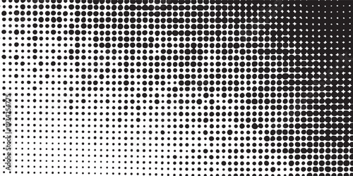 Black dots of varying sizes on a white background circles