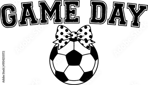 Game day text with soccer ball and polka dot bow