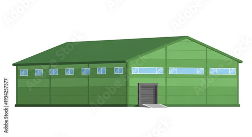Large Green Industrial Warehouse Building.