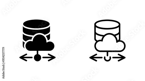 A database icon connected to a cloud with arrows signifies cloud storage, data transfer, or synchronization services.
