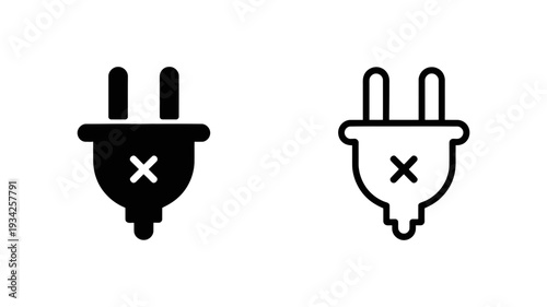 A black and white icon depicting an electric plug with a cross mark, indicating disconnection or error.