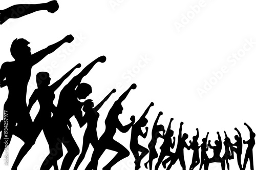 Cheering Crowd Silhouette Concert Party or Sports Fan Celebration