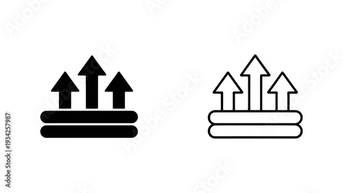 A clear symbol of material breathability with three upward arrows, available in solid and outline styles.