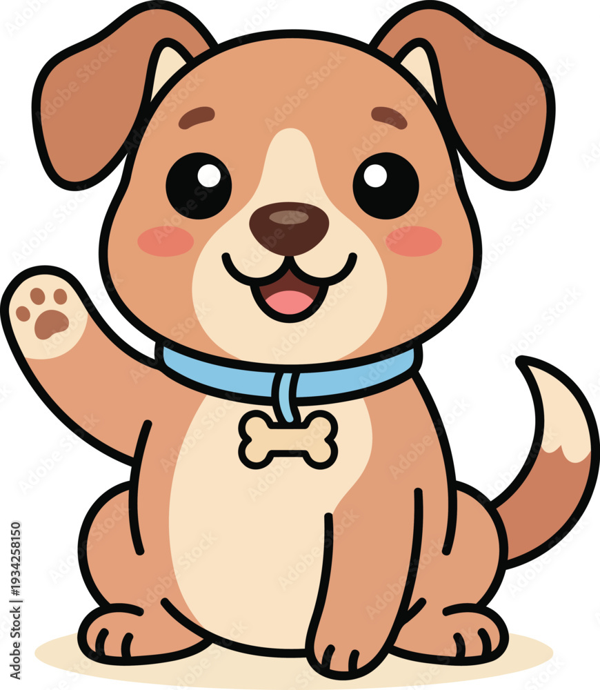 Obraz premium Cute Puppy Dog Cartoon Sitting and Waving Paw Vector Illustration.