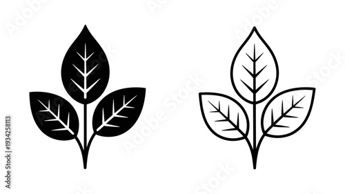 An elegant outline icon portrays three fresh, vibrant leaves extending from a singular stem.