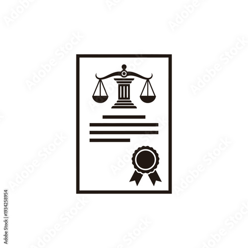 A certificate illustration featuring scales of justice and a ribbon seal symbolizing law and order