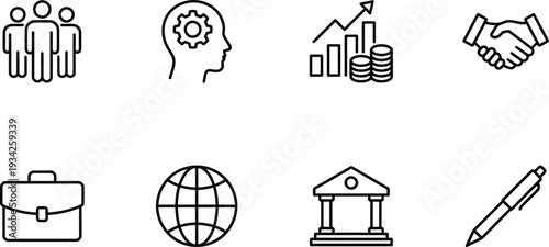 A set of business icons on a white background for professional use