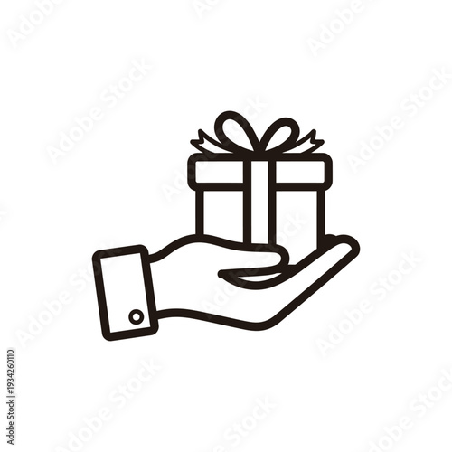 Hand holding a gift box with a bow, illustration of a generous gesture, viewed from the side