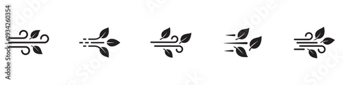 Set wind blow line icon. Blowing wind outline icons. Windy weather symbol, logo. Vector Illustration.