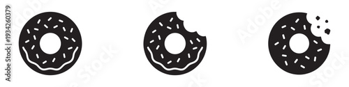 A collection of donut silhouette icon set. simple design black color and white background. Vector Illustration.