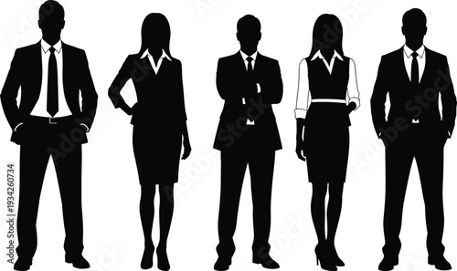 Business team silhouettes of professional men and women in formal suits isolated on white background corporate concept vector illustration