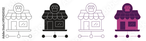 Franchise network icon set, vector illustration.