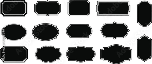 Vintage Label and Badge Silhouette Set - Elegant Black Frame Borders and Blank Ornate Decorative Elements for Branding and Logo Design Vector