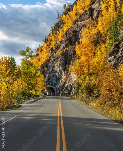 Tunnel on the going to the sun road in autumn - glacier national park